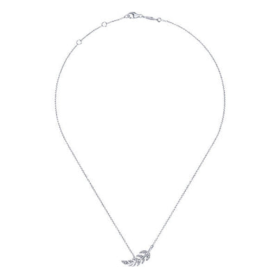 Necklace - 14K White Gold .04cttw Leaf Shaped Pave Diamond Necklace