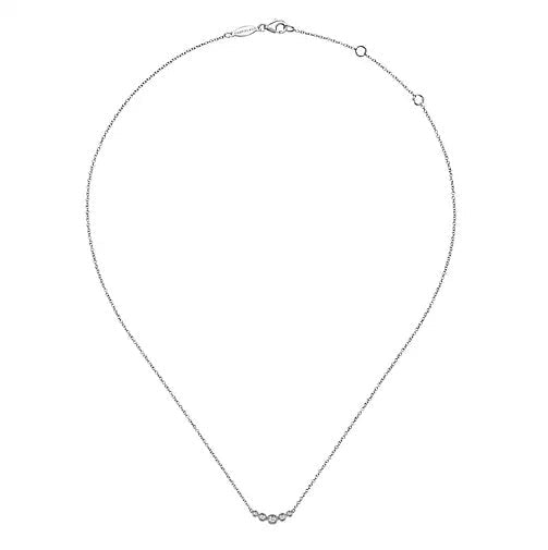 Necklace - 14K White Gold .11cttw Bezel Set Curved Diamond Bar Necklace