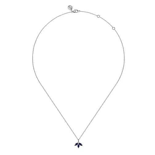 Necklace - 14K White Gold .60cttw Sapphire & .04cttw Diamond Leaf Shape Pendant