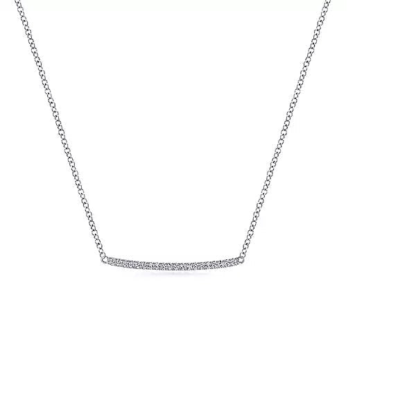 Necklace - 14K White Gold Curved .10cttw Diamond Bar Necklace With Pave Set Diamonds