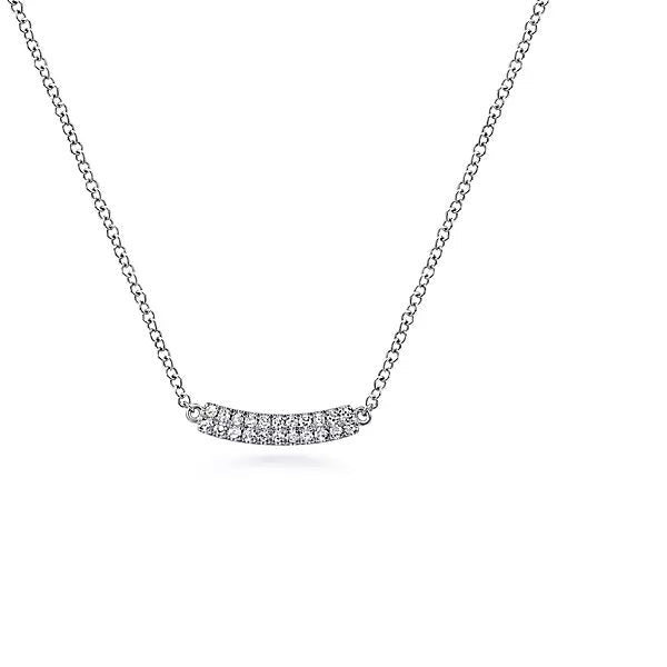 Necklace - 14K White Gold Curved .11cttw Pave Diamond Bar Necklace