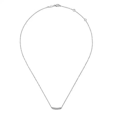 Necklace - 14K White Gold Curved .11cttw Pave Diamond Bar Necklace