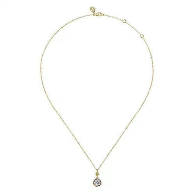 Necklace - 14K White & Yellow Gold .25cttw Diamond Cluster Bujukan Drop Pendant With A 17.5 Inch Chain