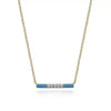 Necklace - 14K Yellow Gold .06cttw Diamond Bar Necklace With Blue Enamel