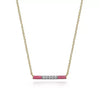 Necklace - 14K Yellow Gold .06cttw Diamond Bar Necklace With Pink Enamel