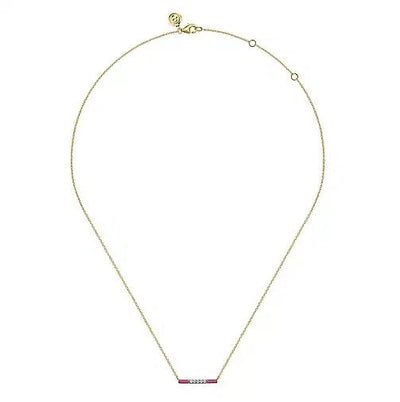 Necklace - 14K Yellow Gold .06cttw Diamond Bar Necklace With Pink Enamel