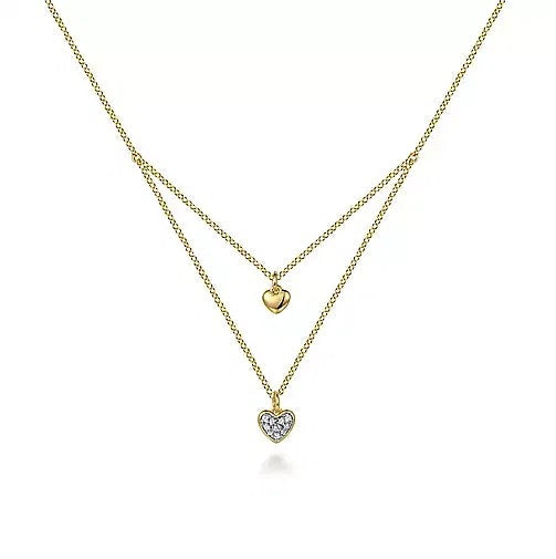 Necklace - 14K Yellow Gold .06cttw Diamond Double Heart Pendant