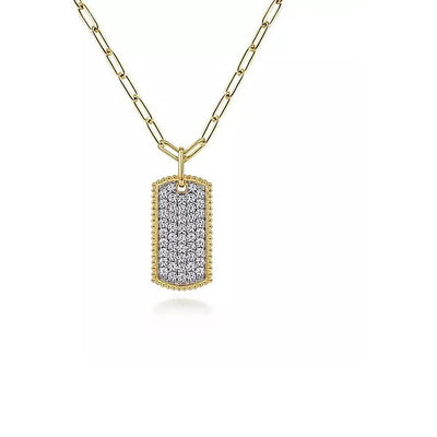 Necklace - 14K Yellow Gold .71cttw Diamond Pave Dog Tag Pendant