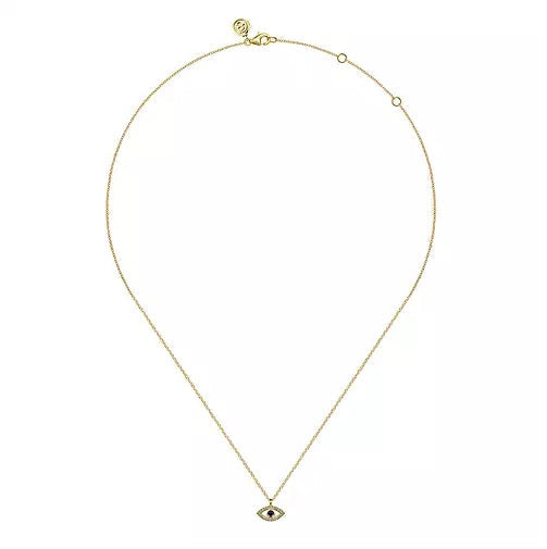 Necklace - 14K Yellow Gold Sapphire & .07cttw Diamond Evil Eye Necklace
