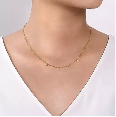 Necklace - 14K Yellow-White Gold .05 Diamond Stations Droplet Necklace