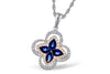 NECKLACES - 14K Rose & White Gold Pear Shaped Blue Sapphires And Diamond Floral Cluster Halo Necklace
