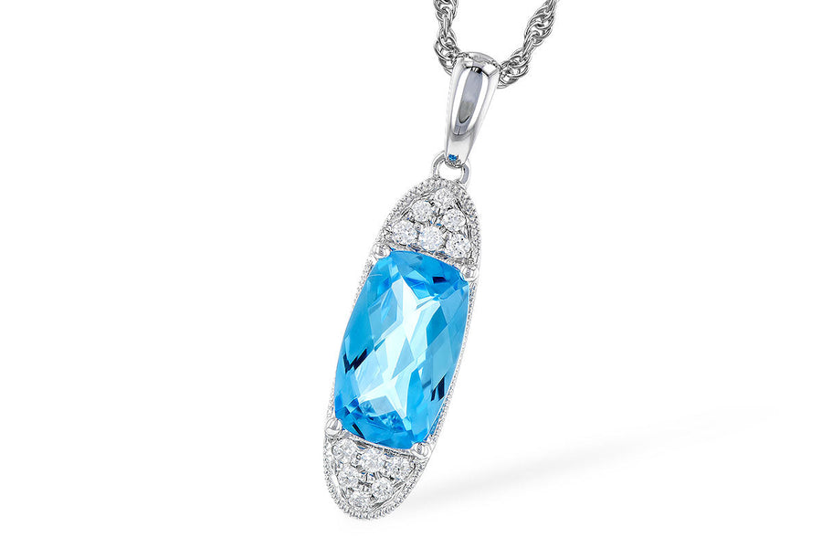 NECKLACES - 14K White Gold Blue Topaz And Diamond Vintage Drop Pendant