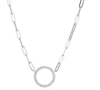 NECKLACES - Paper Clip Chain Necklace With Circle CZ In Center 17"