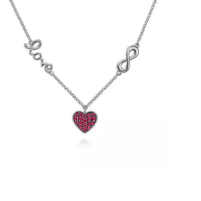 NECKLACES - Sterling Silver .40cttw Ruby Heart Love Infinity 17.5" Necklace