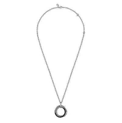 NECKLACES - Sterling Silver Black Spinel Circular Bujukan Pendant 24" Necklace