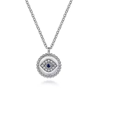 NECKLACES - Sterling Silver Bujukan Medallion Pendant With .04cttw Diamond & .02cttw Sapphire Evil Eye Center