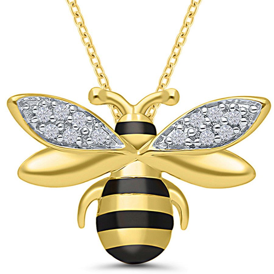 NECKLACES - Sterling Silver & Yellow Gold Plated Diamond Bee Necklace