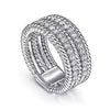Ring - Sterling Silver White Sapphire Hampton Easy Stacklable Multi Row Ladies Fashion Ring. Finger Size 6.5