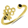 RINGS - 10K Yellow Gold 0.01cttw Black Diamond Bee & Honeycomb Fashion Ring