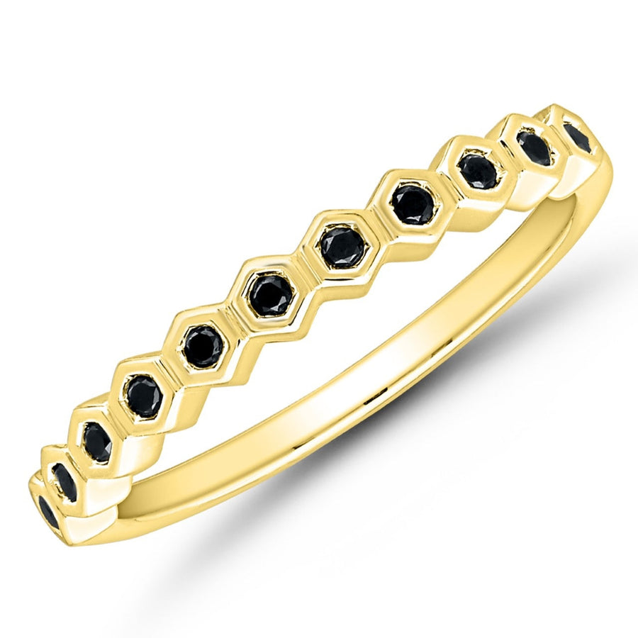 RINGS - 10K Yellow Gold 0.15cttw Black Diamond Honeycomb Style Band