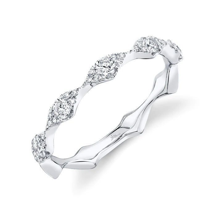 Rings - 14K White Gold 0.38cttw Marquise Shaped Station Round Diamond Ladies Band