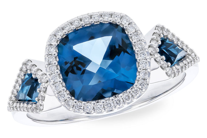 RINGS - 14K White Gold 3-Stone London Blue Topaz And Diamond Statement Ring