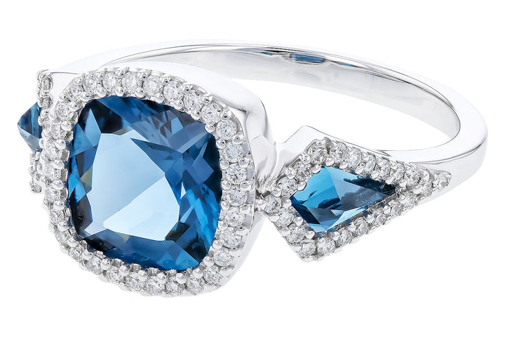 RINGS - 14K White Gold 3-Stone London Blue Topaz And Diamond Statement Ring