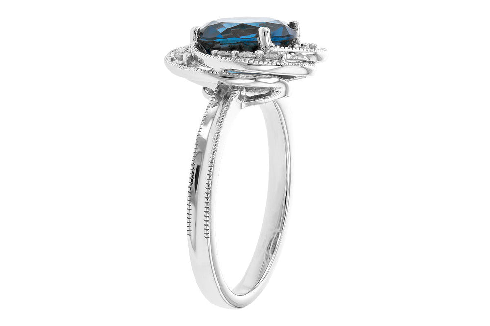 RINGS - 14K White Gold London Blue Topaz And Diamond Floral Style Ring