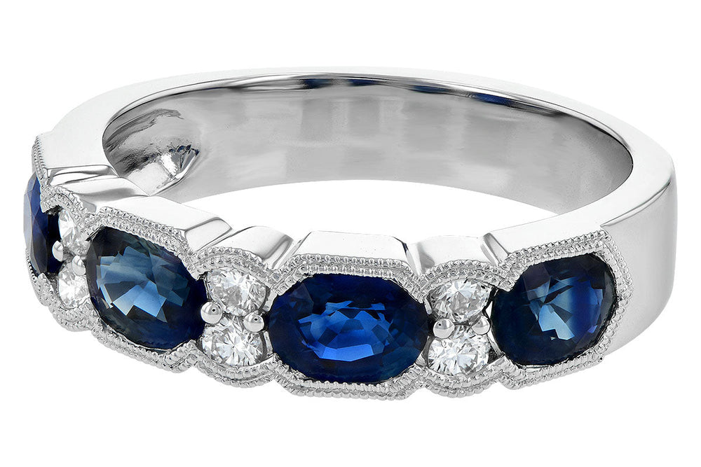 RINGS - 14K White Gold Vintage Style Sapphire And Diamond Band