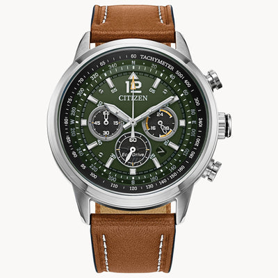 Watches - Citizen Eco-Drive Men's Avion Collection With Leather Contrast Stitching Strap Watch