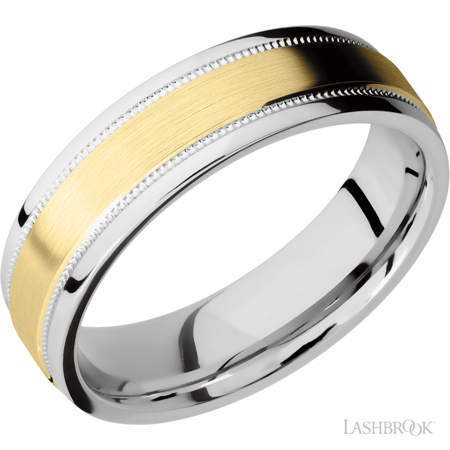 WEDDING - 14K Yellow Gold Center Wedding Band Cobalt Chrome 6mm Wide