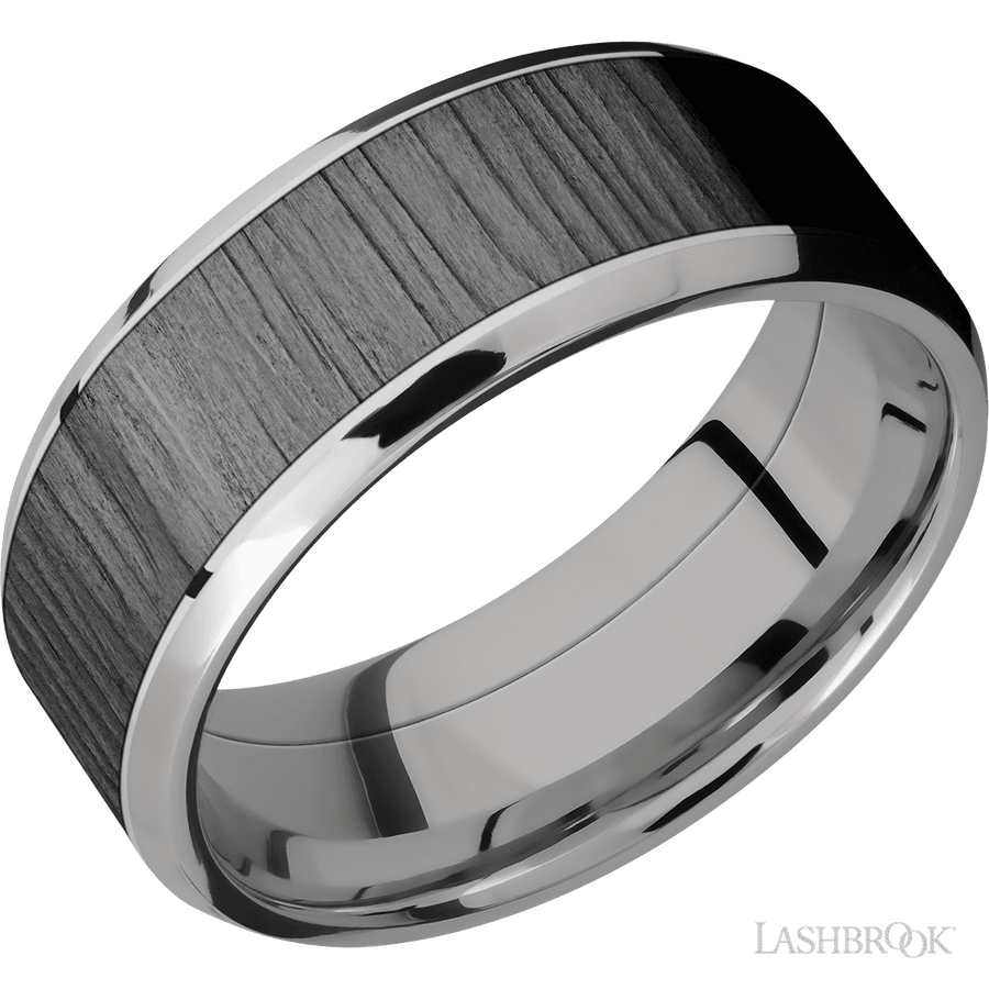 WEDDING - Beveled Edges Treebark1 Finish Wedding Band Titanium 8mm