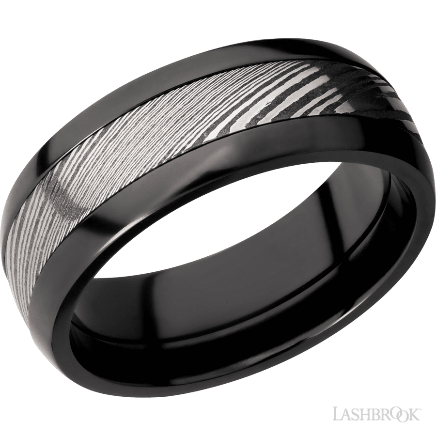WEDDING - Black Zirconium And Damascus Wedding Band 8mm