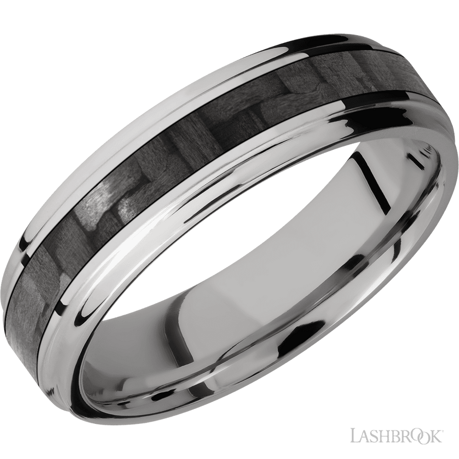 WEDDING - Carbon Fiber Wedding Band Titanium 6mm Wide | Mullen Jewelers