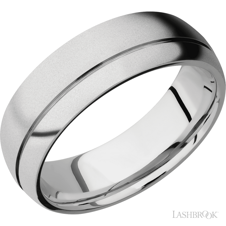 WEDDING - Cobalt Chrome Off-Set Grooved Wedding Band 7mm Wide