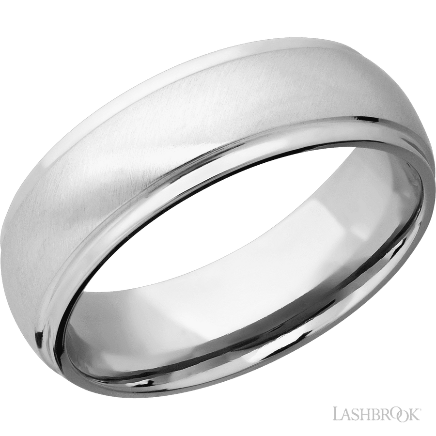 WEDDING - Grooved Edges Domed Wedding Band Cobalt Chrome 7mm Wide