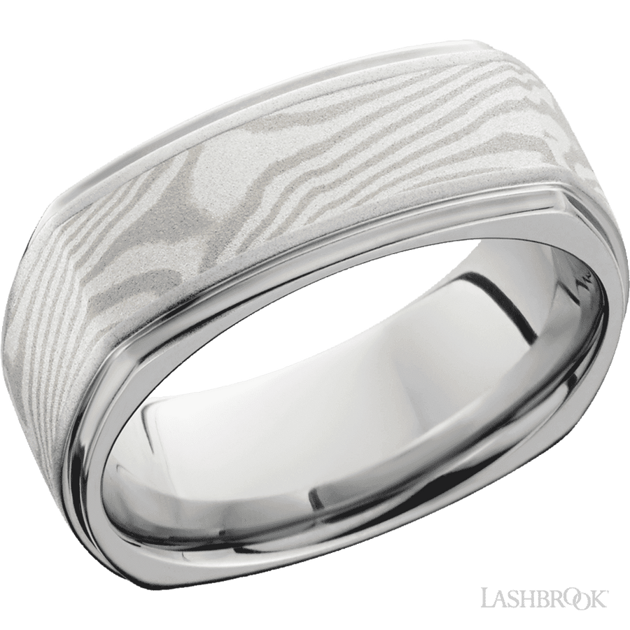 WEDDING - Mokume Palladium Squared Wedding Band Cobalt Chrome 8.5mm
