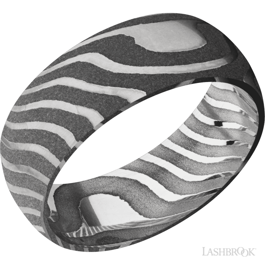 Wedding Ring - Acid Finish Damascus Steel Tiger Stripe Pattern Ring 8mm