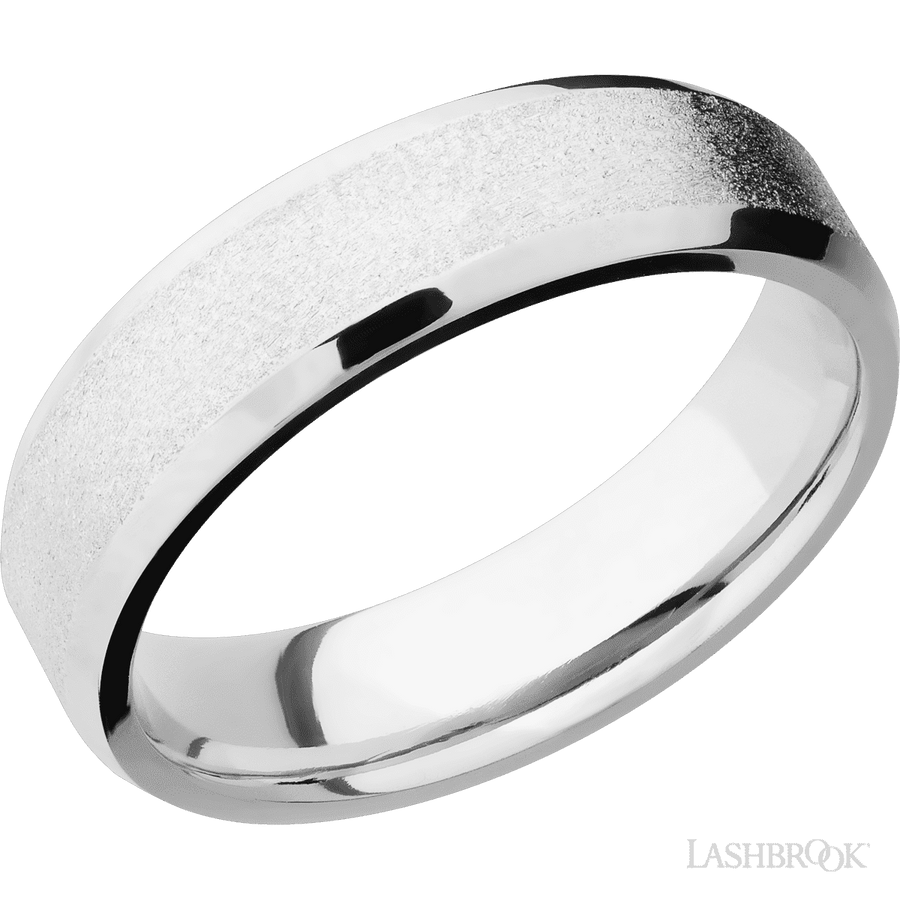 WEDDING - Stone Finish Beveled Cobalt Chrome Wedding Band 6mm