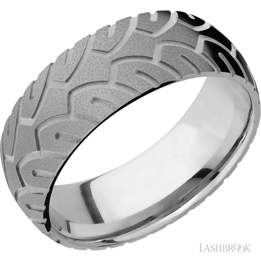 WEDDING - Tire Tread Domed Mens Wedding Band Titanium 8mm Wide