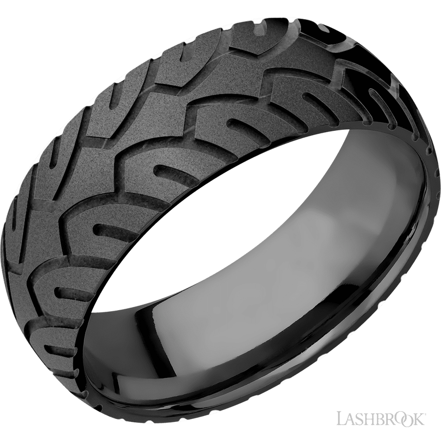 WEDDING - Tire Tread Wedding Band Black Zirconium 8mm Wide