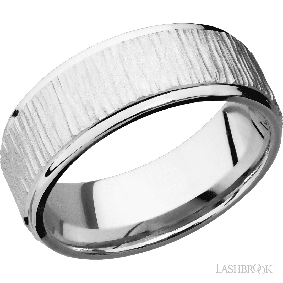 WEDDING - Treebark Finish Cobalt Chrome Wedding Band 8mm Wide