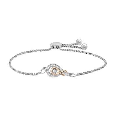 BRACELET - 10K Rose Gold And Sterling Silver Diamond Cluster Infinity Knot Bolo Bracelet