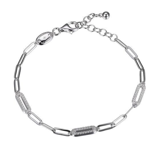 BRACELETS - Sterling Silver 6.75" Bracelet Made With Paperclip Chain & 3 CZ Link Stations