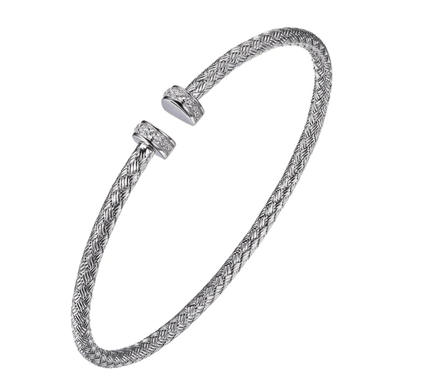 BRACELETS - Sterling Silver Mesh Cuff With CZ 3mm
