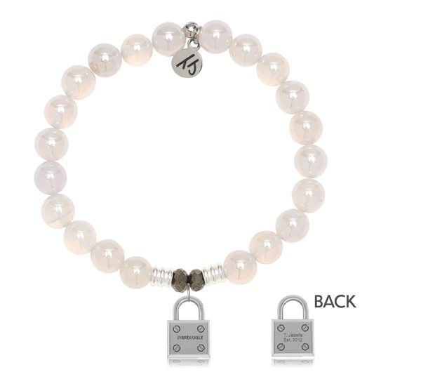 BRACELETS - White Agate Stone Bracelet With Unbreakable Sterling Silver Charm