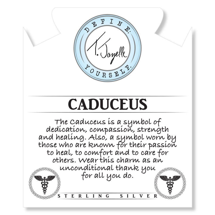 BRACELETS - White Chalcedony Stone Bracelet With Caduceus Sterling Silver Charm