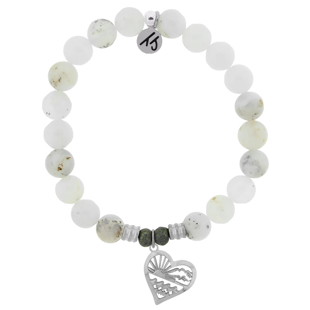 BRACELETS - White Chalcedony Stone Bracelet With Seas The Day Sterling Silver Charm