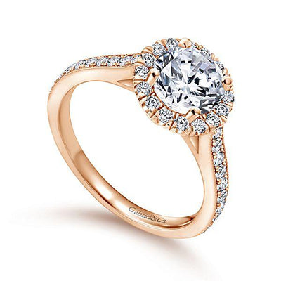 DIAMOND ENGAGEMENT RINGS - 14K Rose Gold 1.47cttw Round Halo Diamond Engagement Ring With Bead Set Side Diamonds