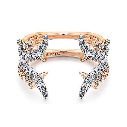 DIAMOND ENGAGEMENT RINGS - 14K White And Rose Gold .55cttw French Pave Criss-Cross Diamond Ring Enhancer